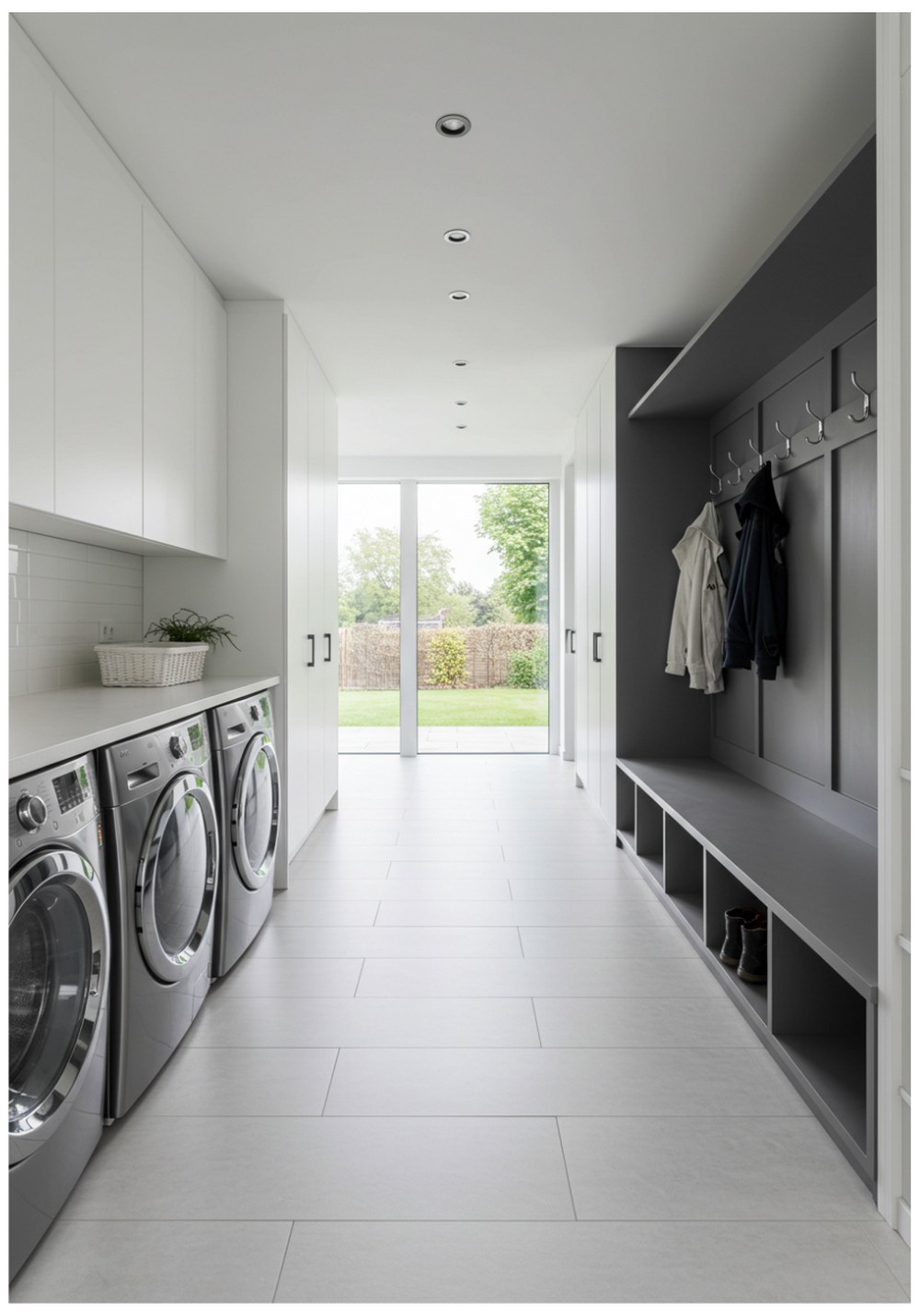 Contemporary Open-Concept Laundry and Mudroom