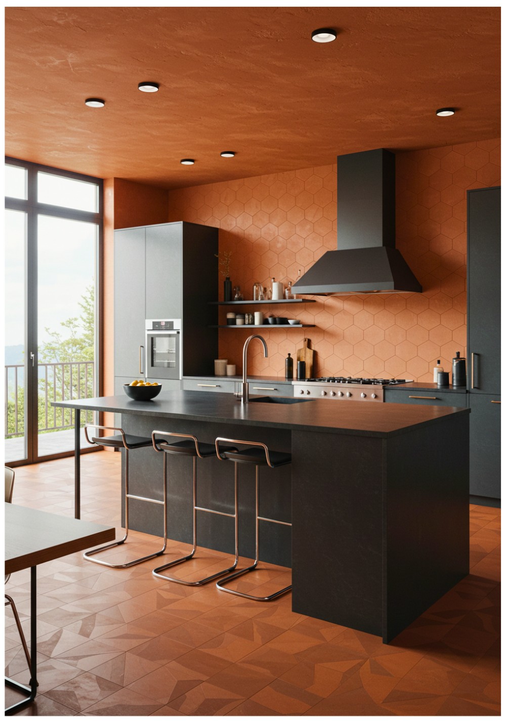 Contemporary Terracotta Kitchen Walls