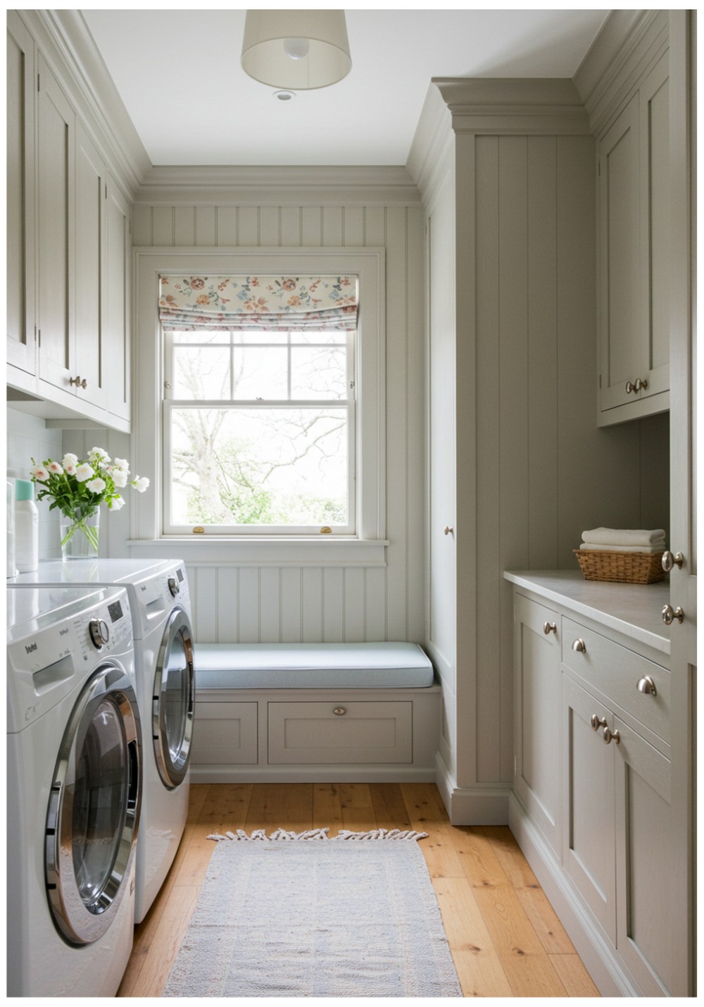 Cottage-Style Laundry With Window Seating