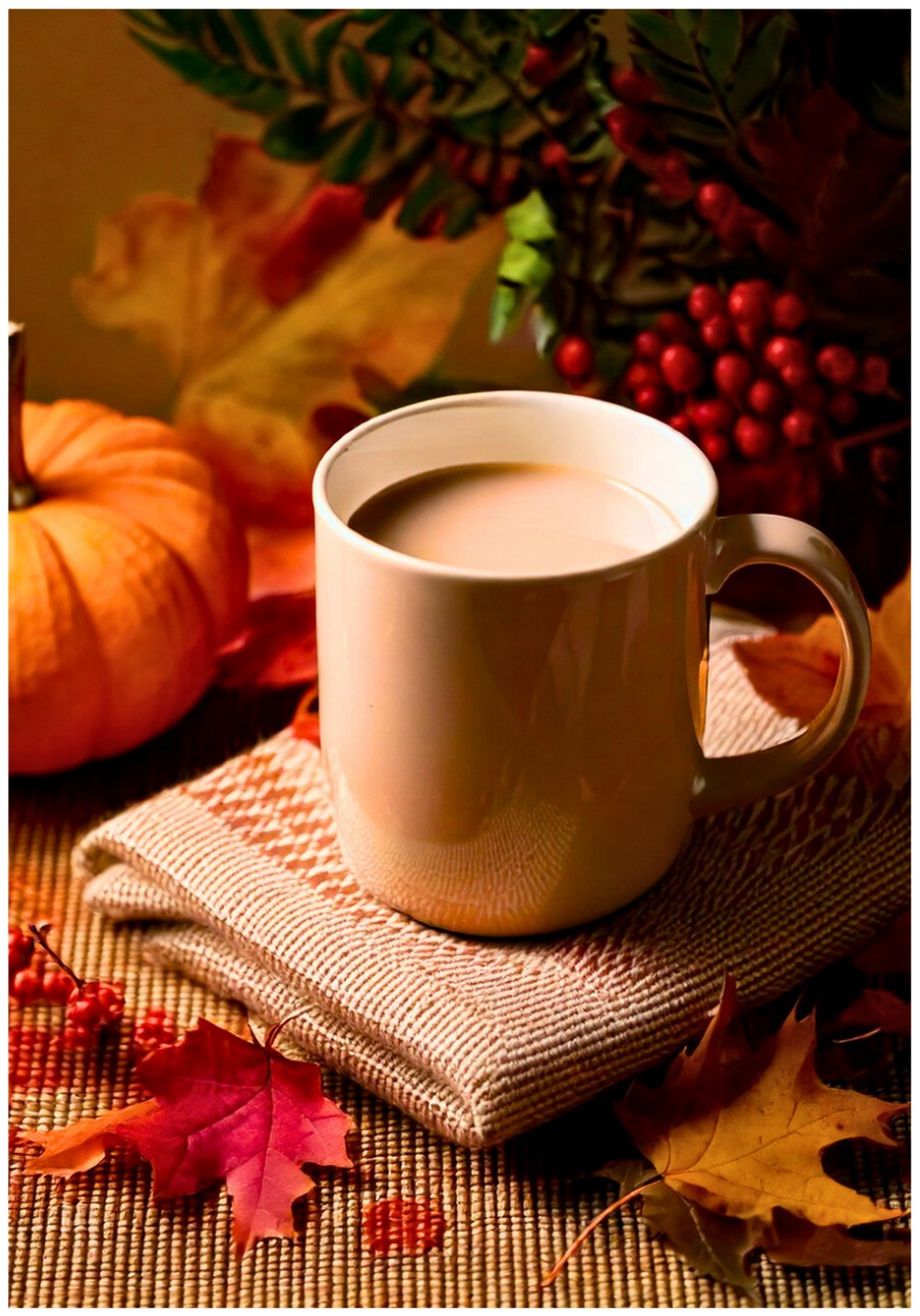 Cozy Mug with a Faux Fall Beverage Setup