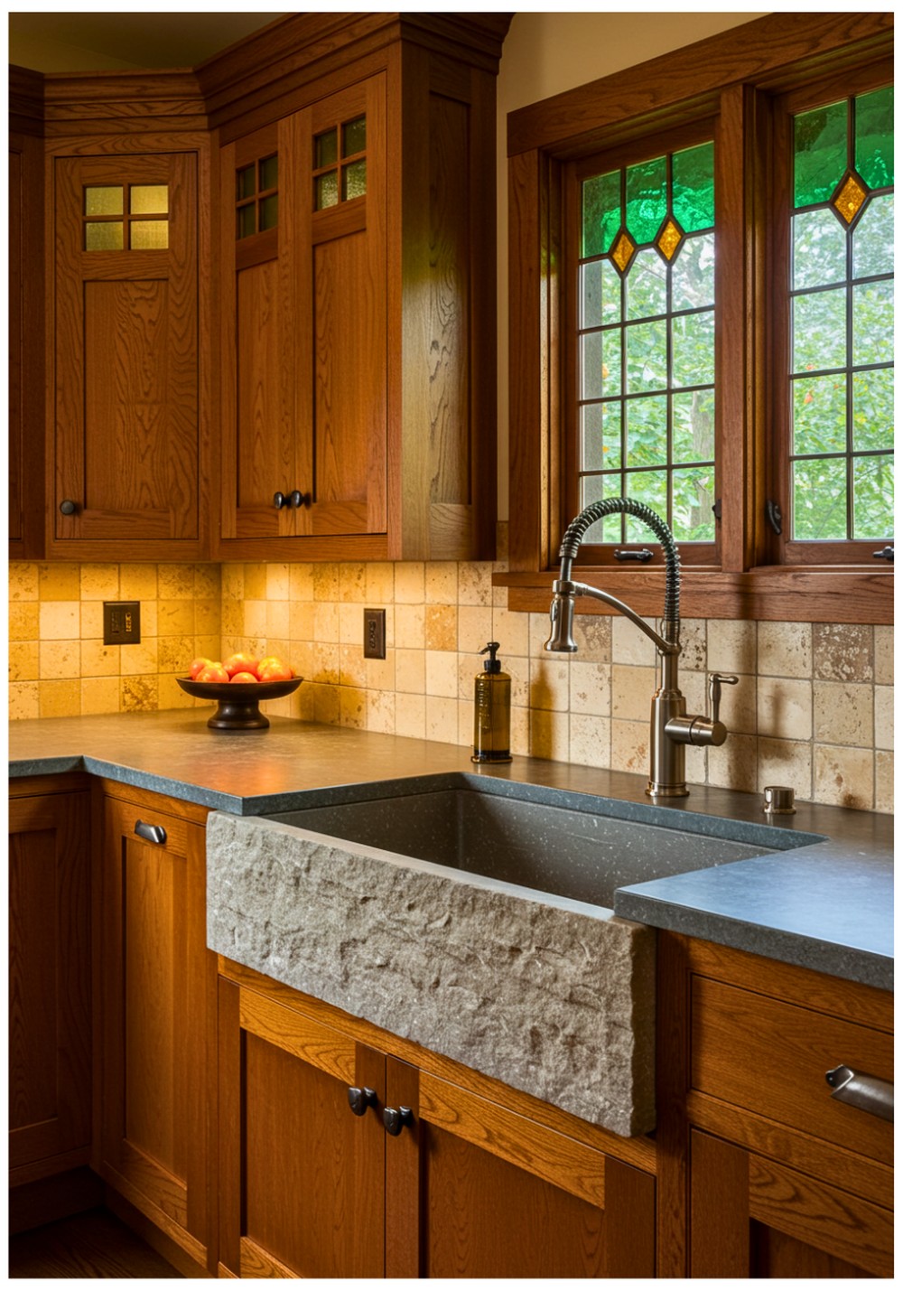 Craftsman Stone Sink Kitchen