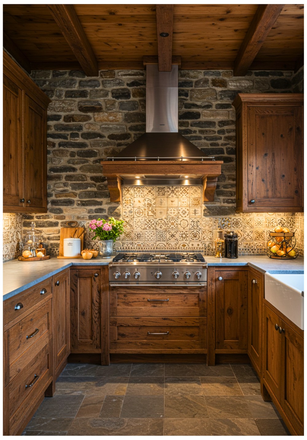 Craftsman Stone Wall Kitchen