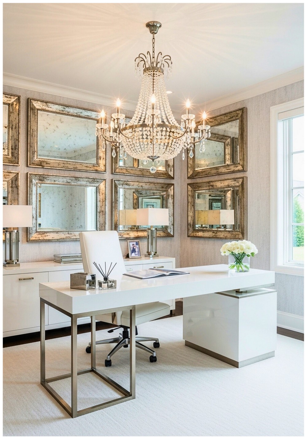 Crystal Elegance Chandelier Lighting and Mirror Accents