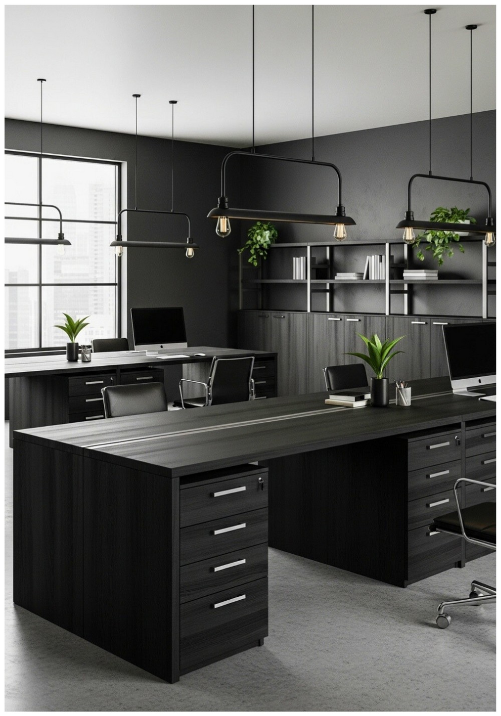 Dark Gray Walls With Natural Black Wood Elements
