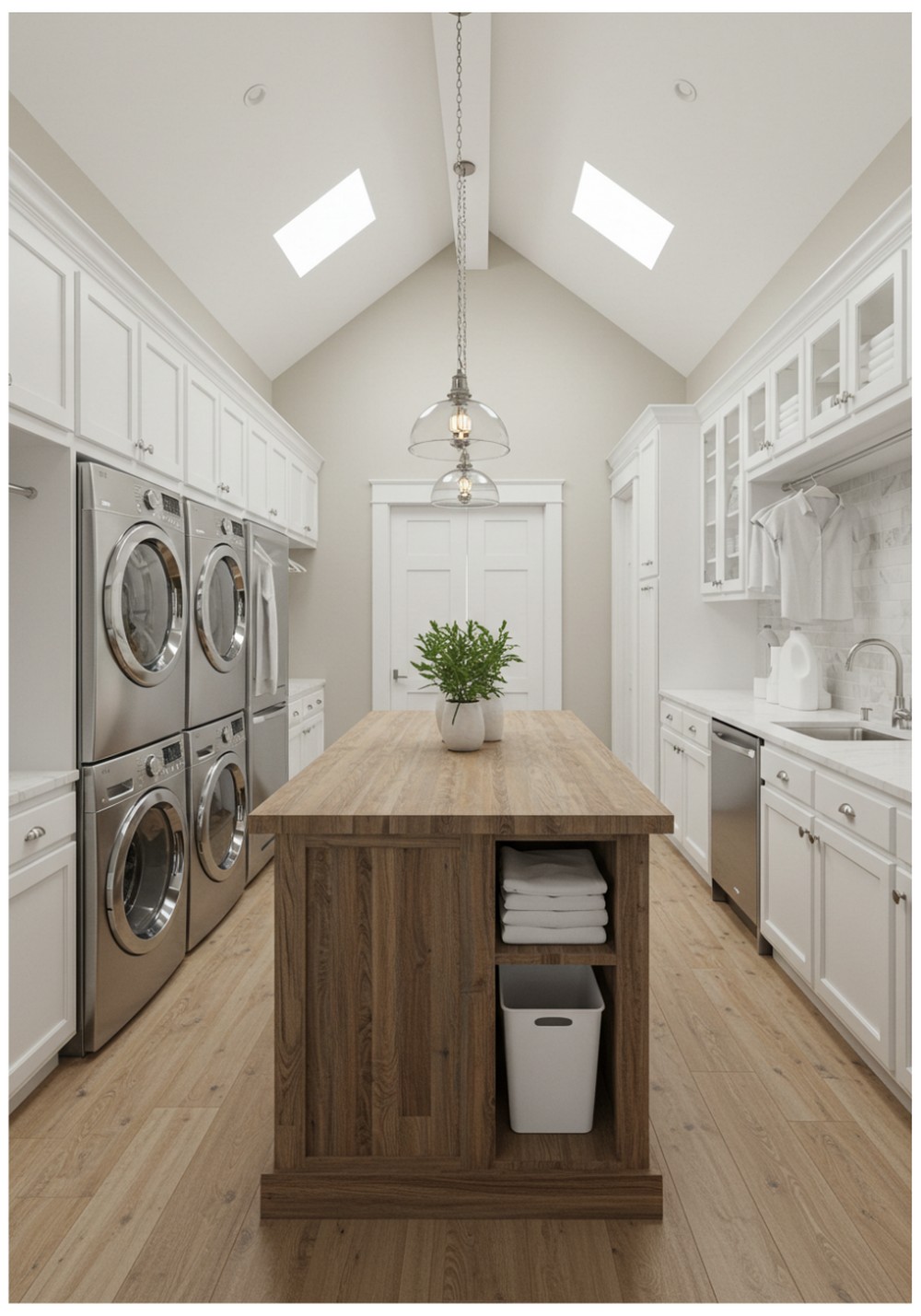 Double-Sided Laundry Room With Center Island