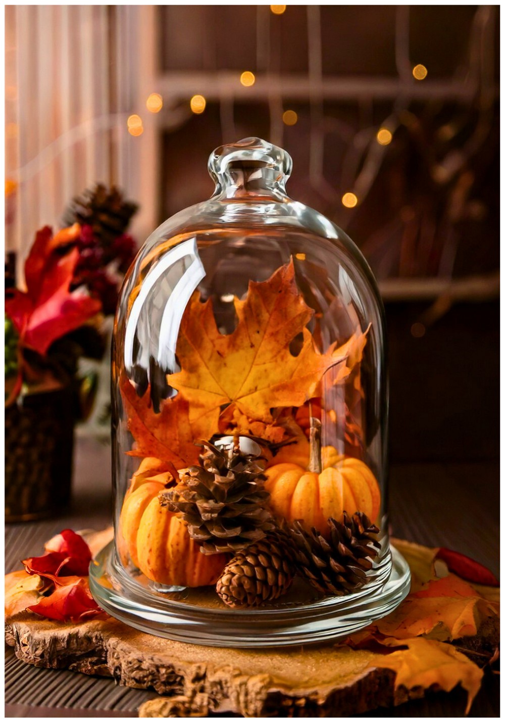 Glass Cloche Displaying Autumn Decor