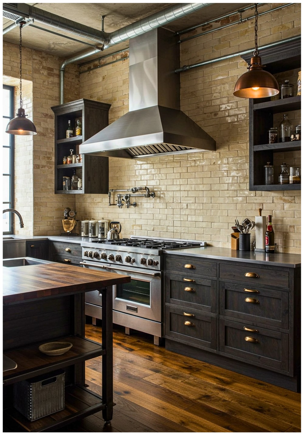 Industrial Cream Backsplash Kitchen