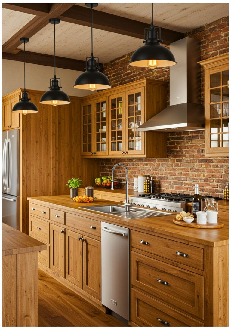 Industrial Lighting Against Natural Wood