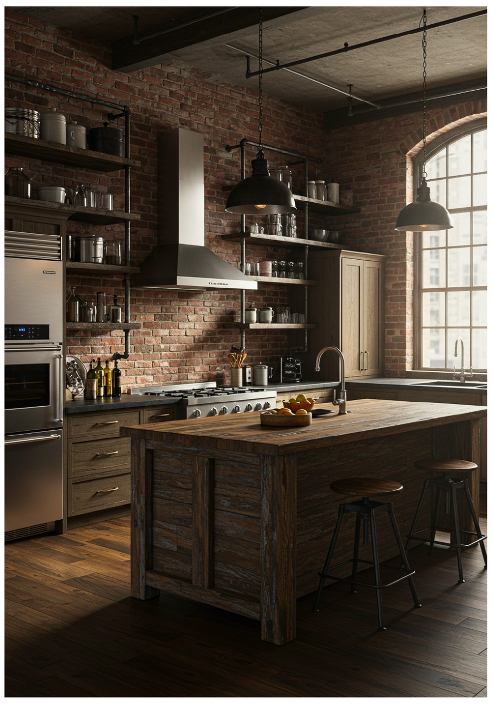 Industrial Oak Pipe Shelving