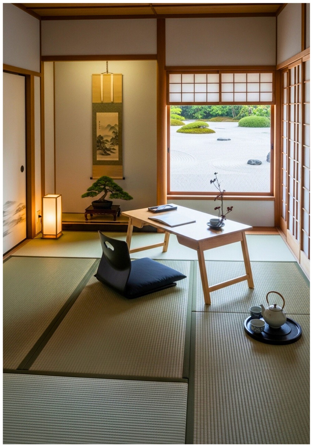 Japanese Zen Design Tatami Mats With Low Profile Folding Desk