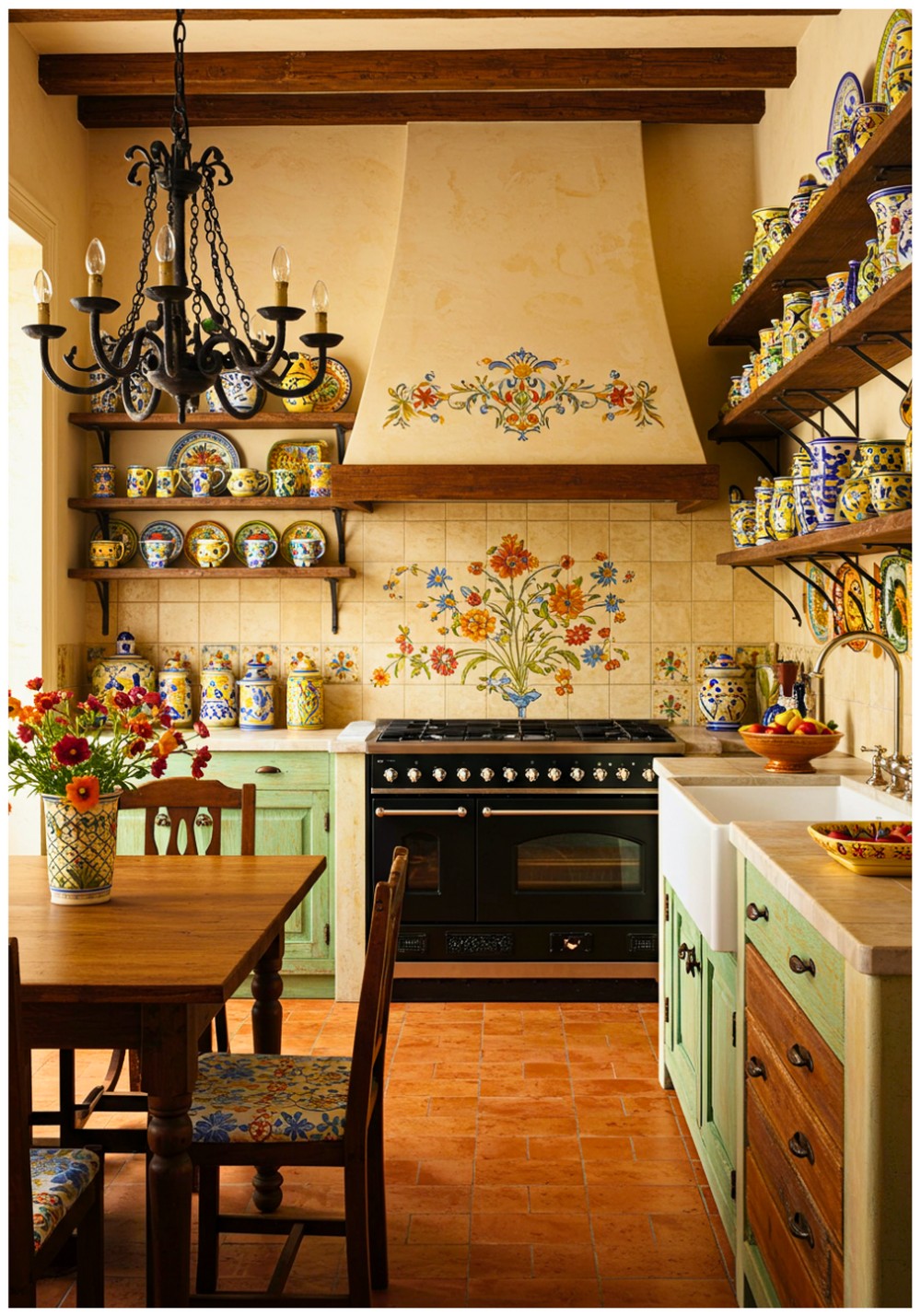 Mediterranean Cream Backsplash Kitchen