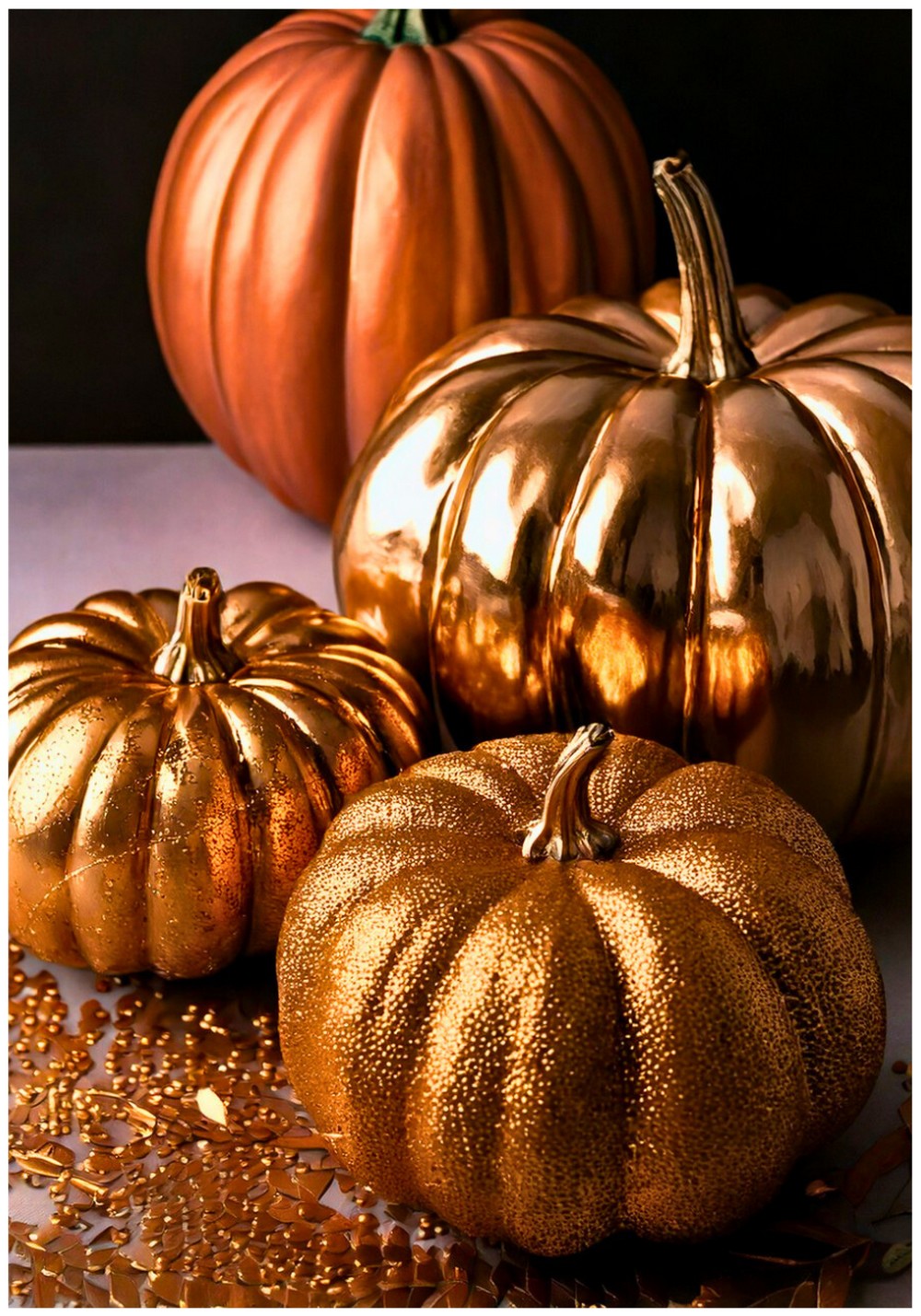 Metallic Accents with Gold or Copper Pumpkins