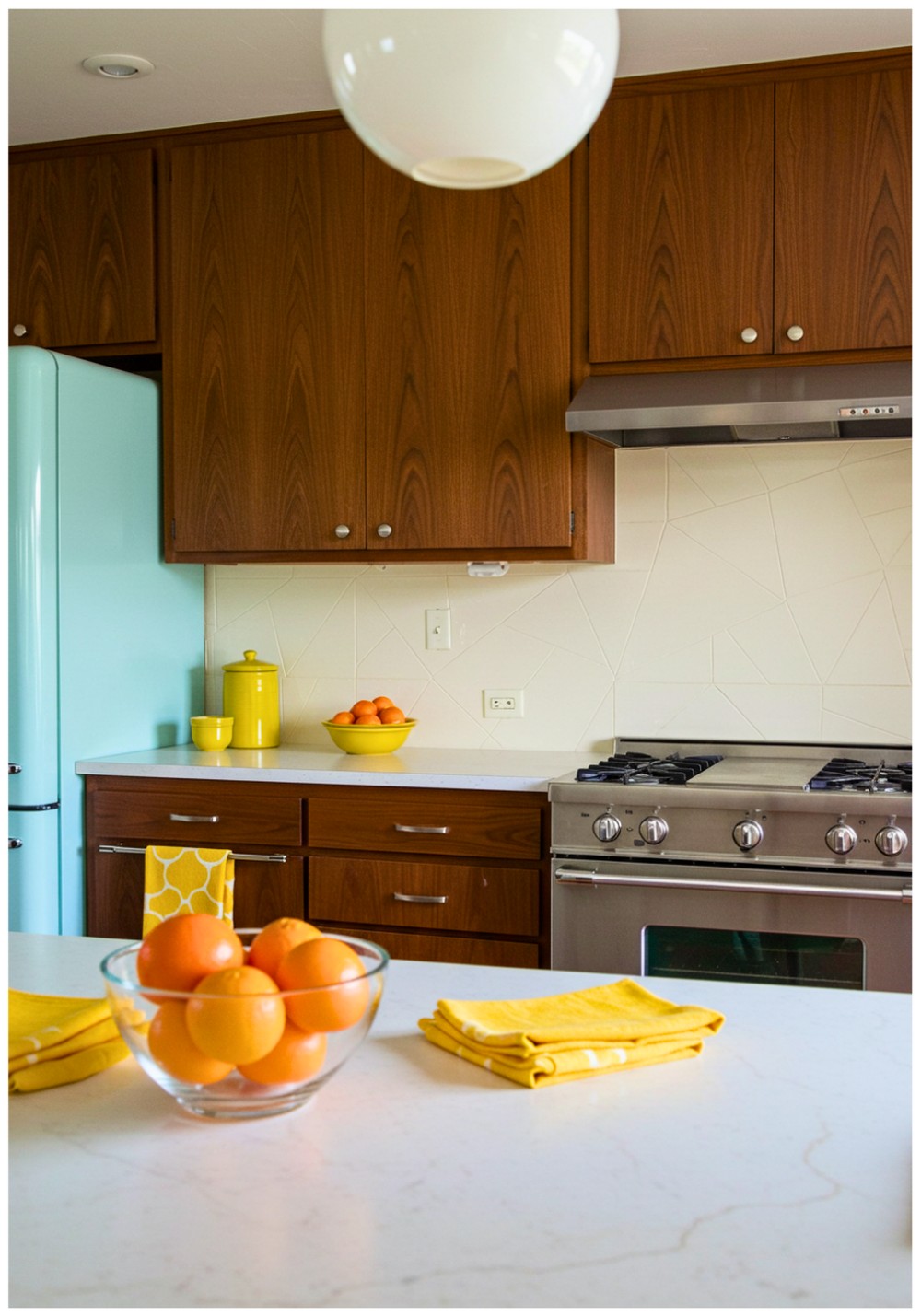 Midcentury Modern Cream Backsplash Kitchen