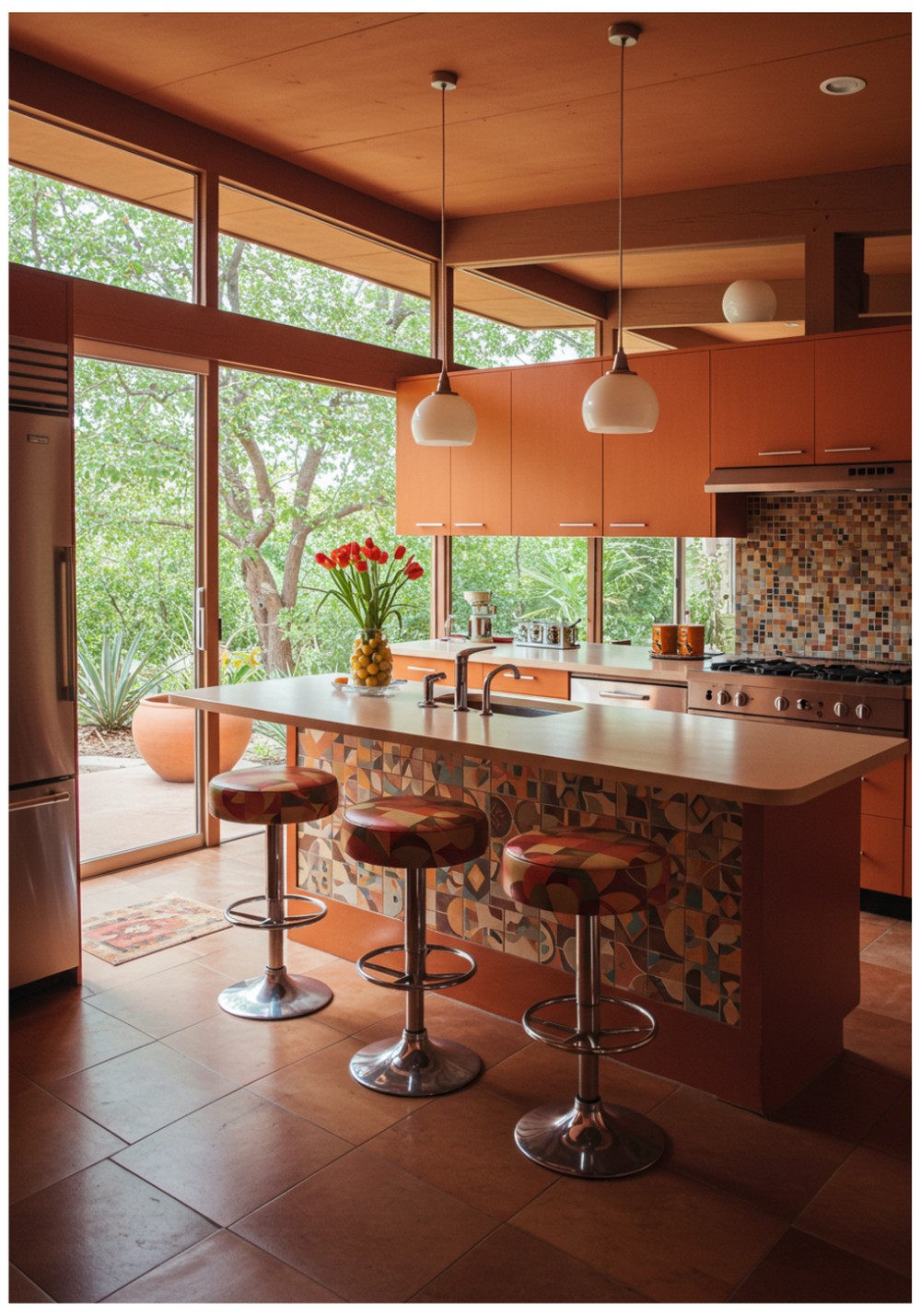 Midcentury Modern Terracotta Kitchen Walls
