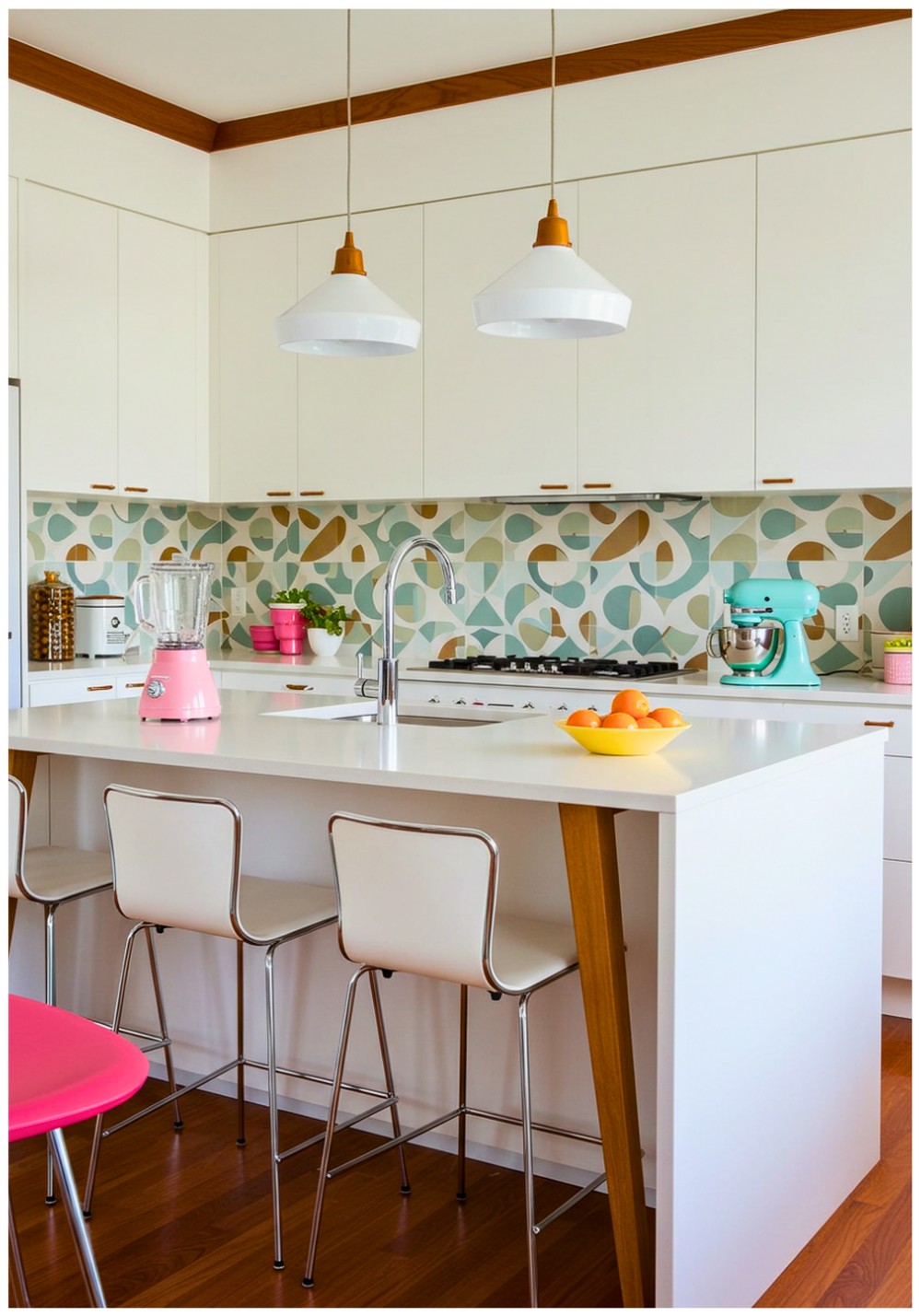 Midcentury Modern White Cupboards Kitchen
