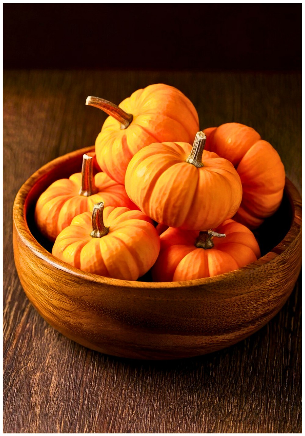 Mini Pumpkin Cluster in a Wooden Bowl