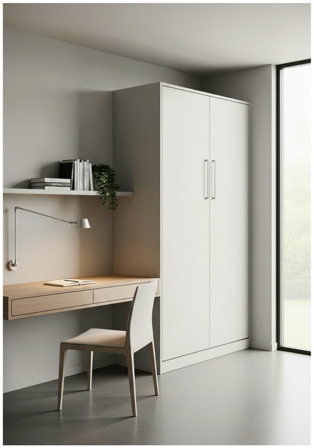Minimalist Murphy Bed Setup Wall-Mounted Desk With Hidden Sleeping Space