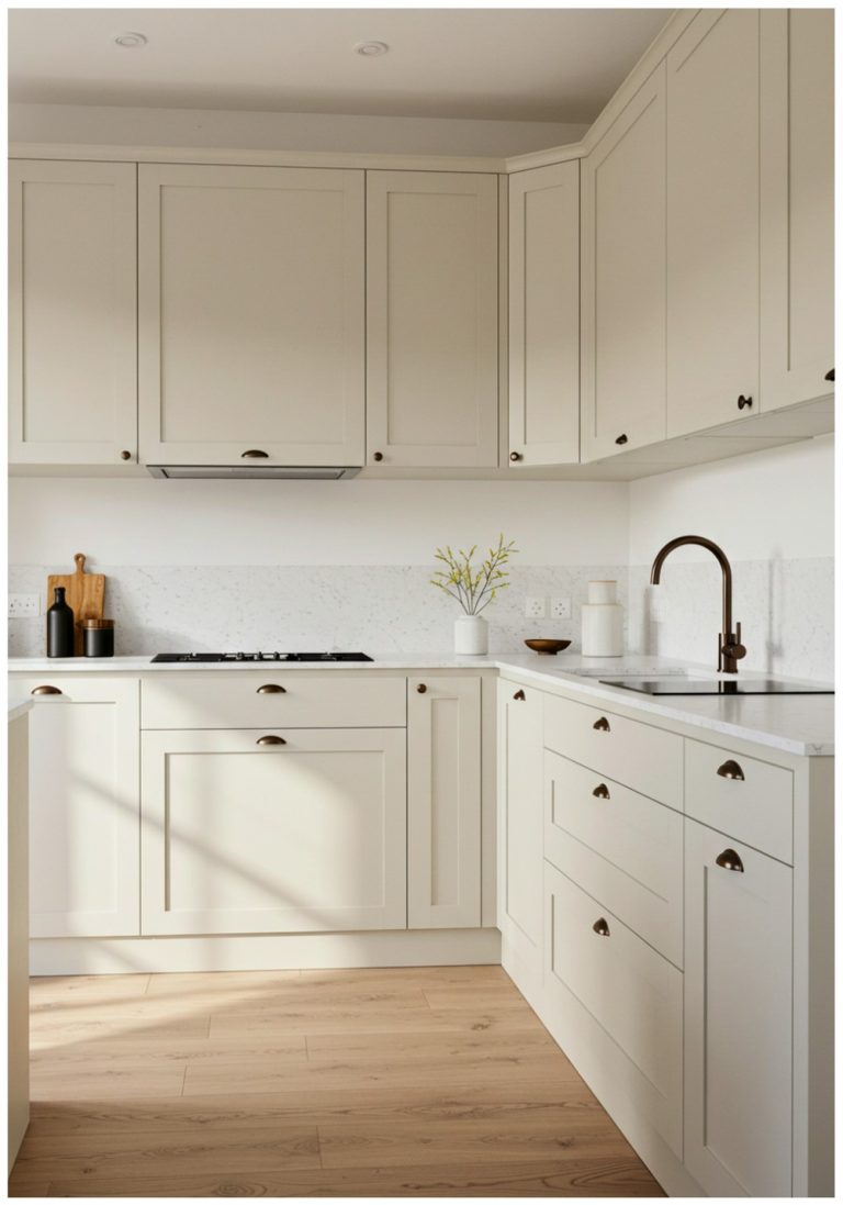 Minimalist Off-White Kitchen Cabinets