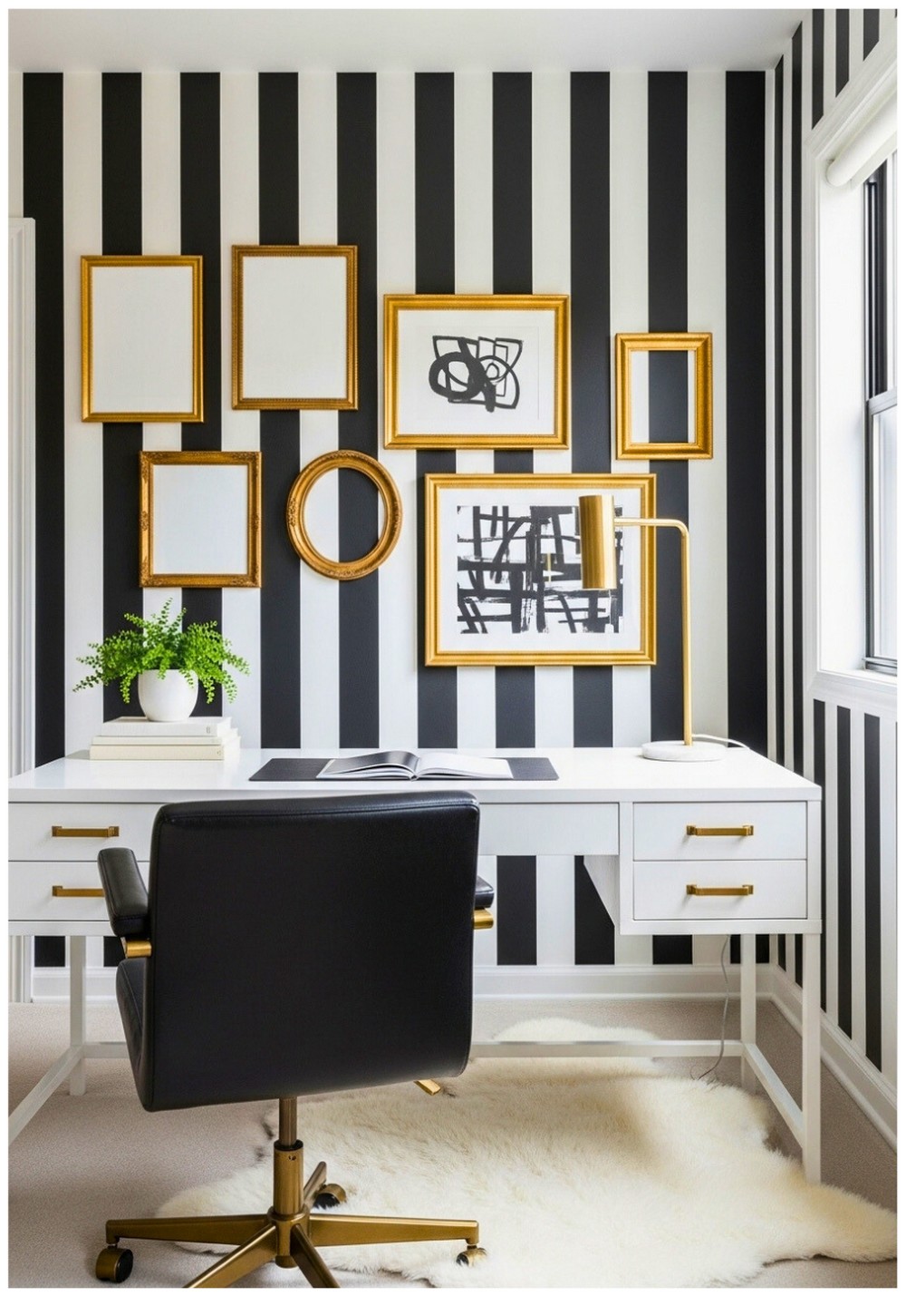 Parisian Chic Black and White Stripes With Gilt Frames