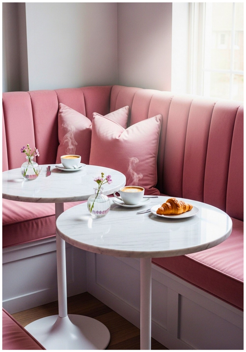 Pink Velvet Upholstered Breakfast Nook