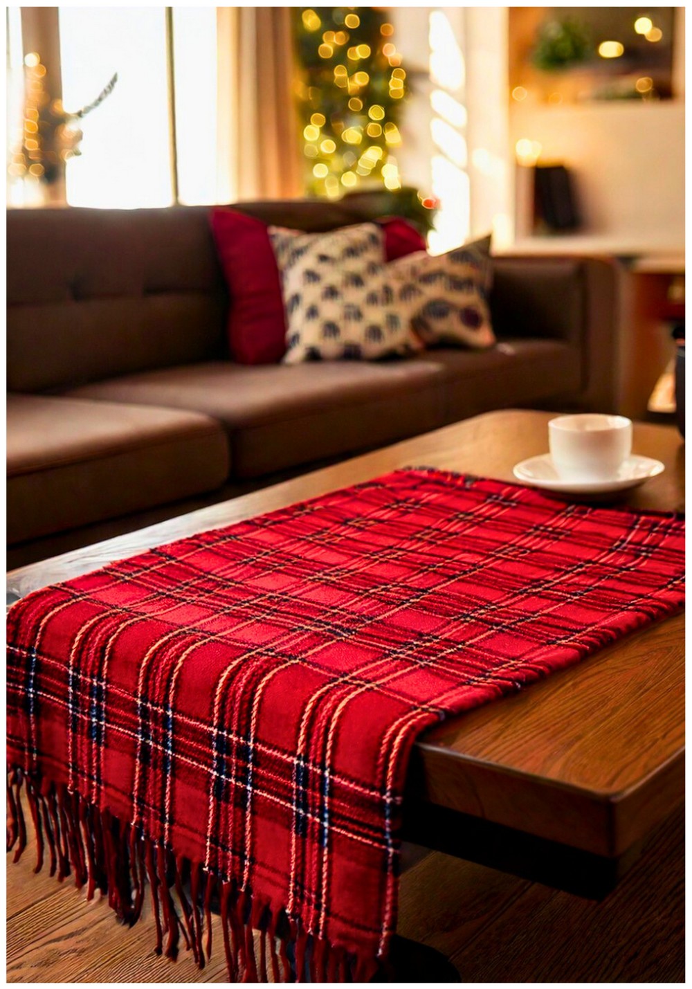 Plaid Table Runner Across the Coffee Table