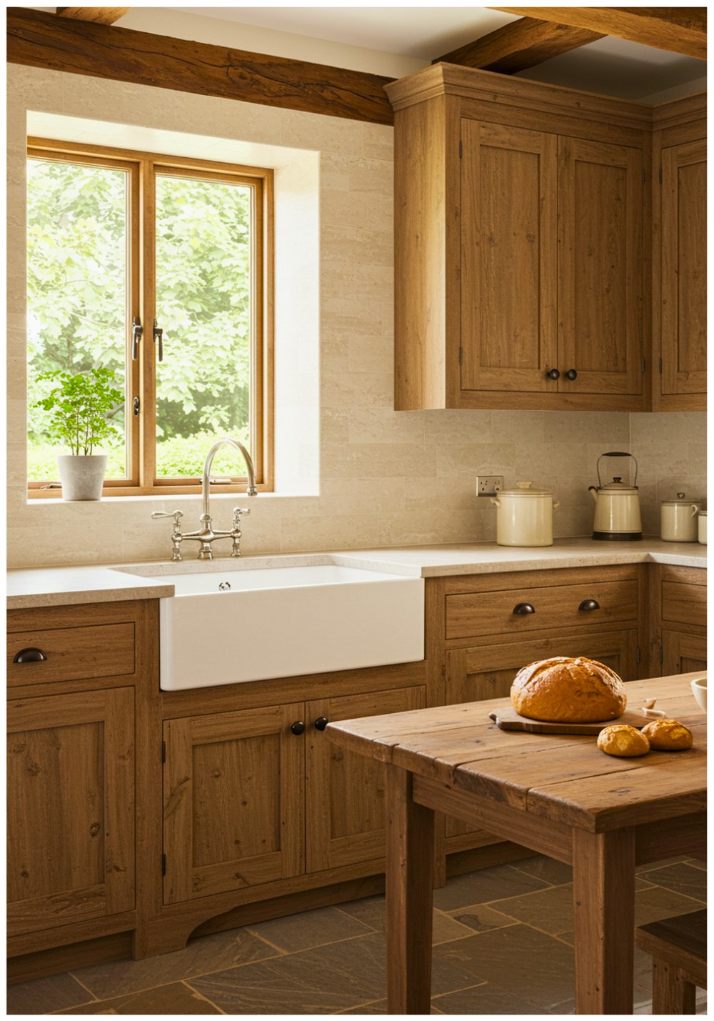Rustic Cream Backsplash Kitchen