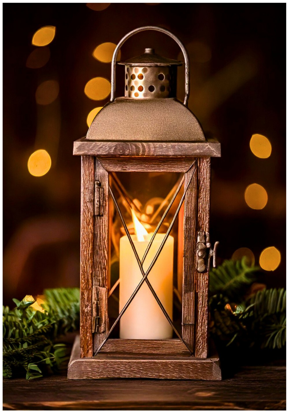 Rustic Lantern with LED Candle