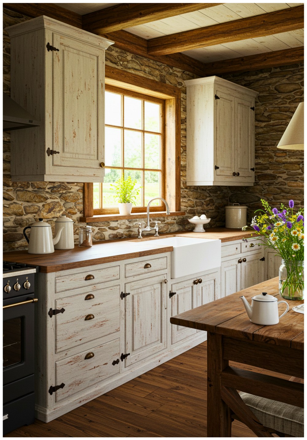 Rustic White Cupboards Kitchen