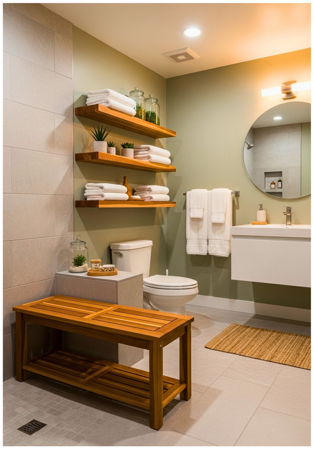Teak Shower Benches and Cedar Bathroom Shelving