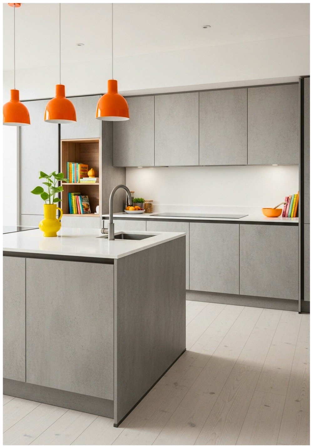 Textured Concrete-Look Cabinet Surfaces