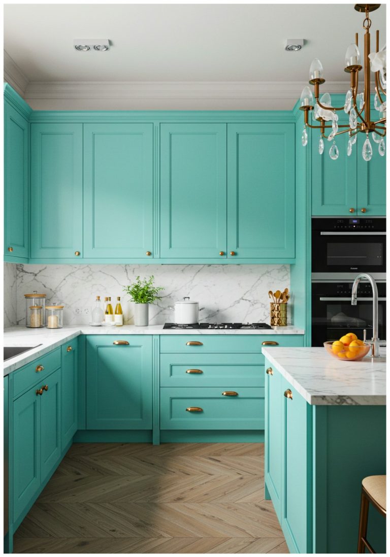 Transitional Aqua Kitchen
