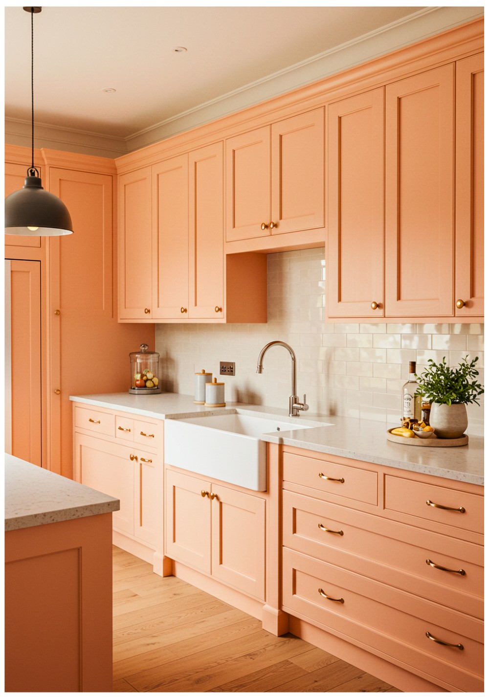 Transitional Peach Kitchen Cabinets