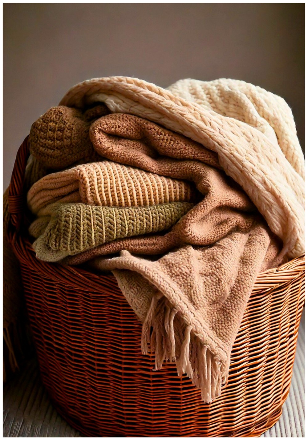Woven Basket with Cozy Throw Blankets