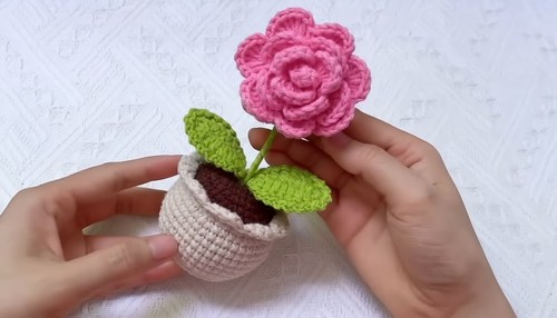 Beautiful Crochet Rose Pot Pattern 9
