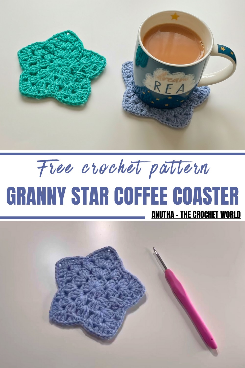 Crochet Granny Star Coffee Coaster Pattern