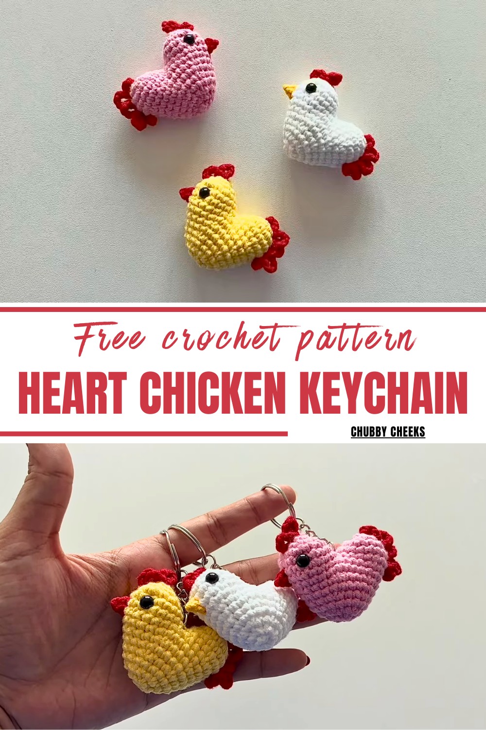 Crochet Heart Chicken Keychain Pattern