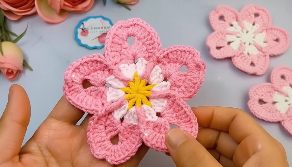 Crochet Cherry Blossom Coasters Pattern 8