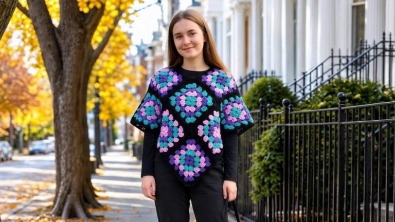 10 Free Crochet Granny Poncho Design Ideas with Pretty Squares & Fringe